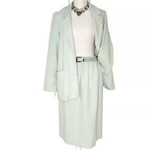 Vintage Alfred Dunner Skirt Suit Sage Green Size 10 Belt & Skirt Pockets